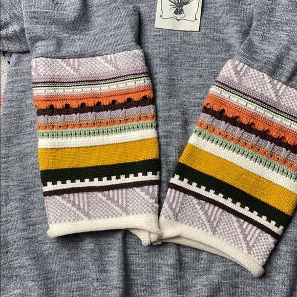 Multi Hacci Knitted Cuff Sleeve Sweater - Grey - Picture 8 of 9